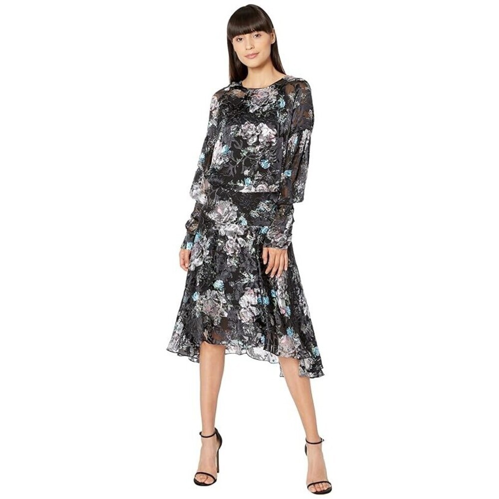 Preen by Thornton Bregazzi Jemima Dress Womens Large Black Floral Sheer RED471